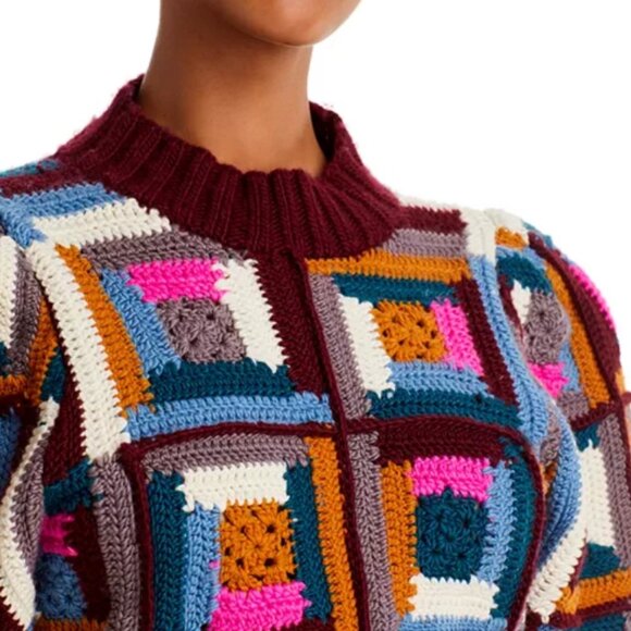 NWOT Sea New York Camryn Puff Sleeve Wool Colorful Sweater XXS $465 - Picture 6 of 10